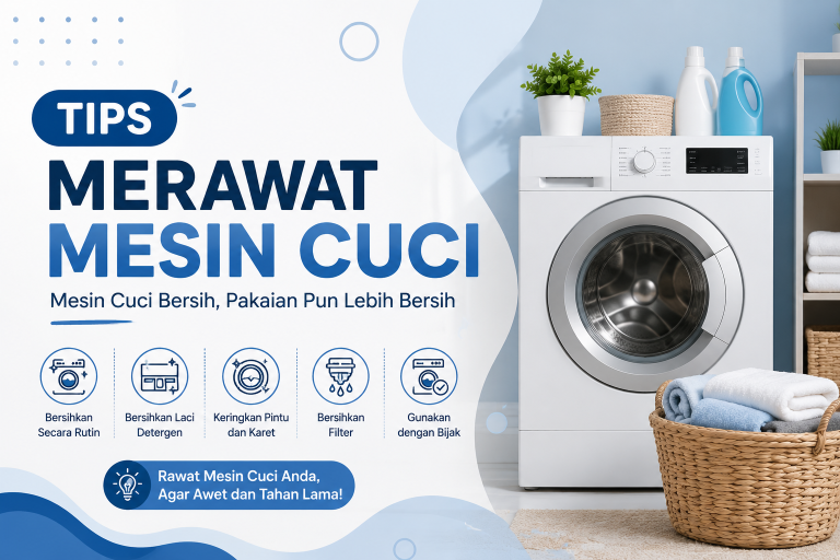 Tips Merawat Mesin Cuci: Bersihkan secara rutin, laci detergen, pintu dan karet, filter, serta gunakan dengan bijak